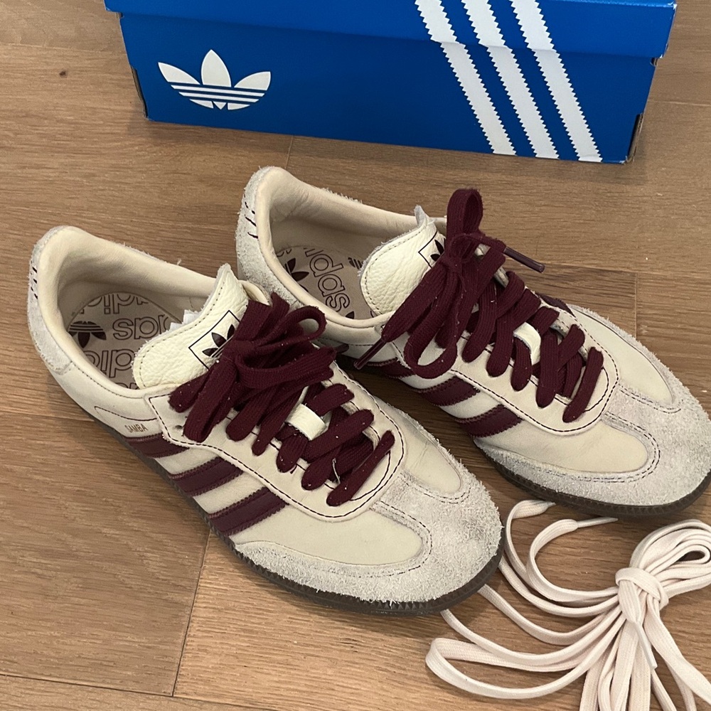 Adidas Cream and Burgundy Sambas